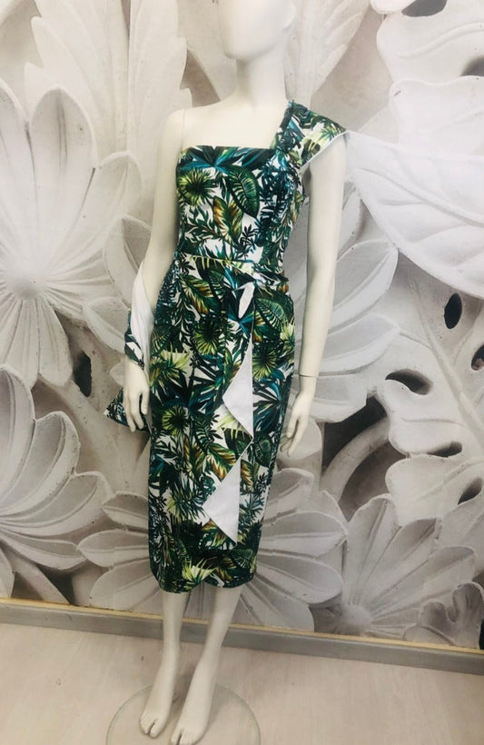 Sarong Mariah Hawaiian in gabardine di cotone fantasia verde