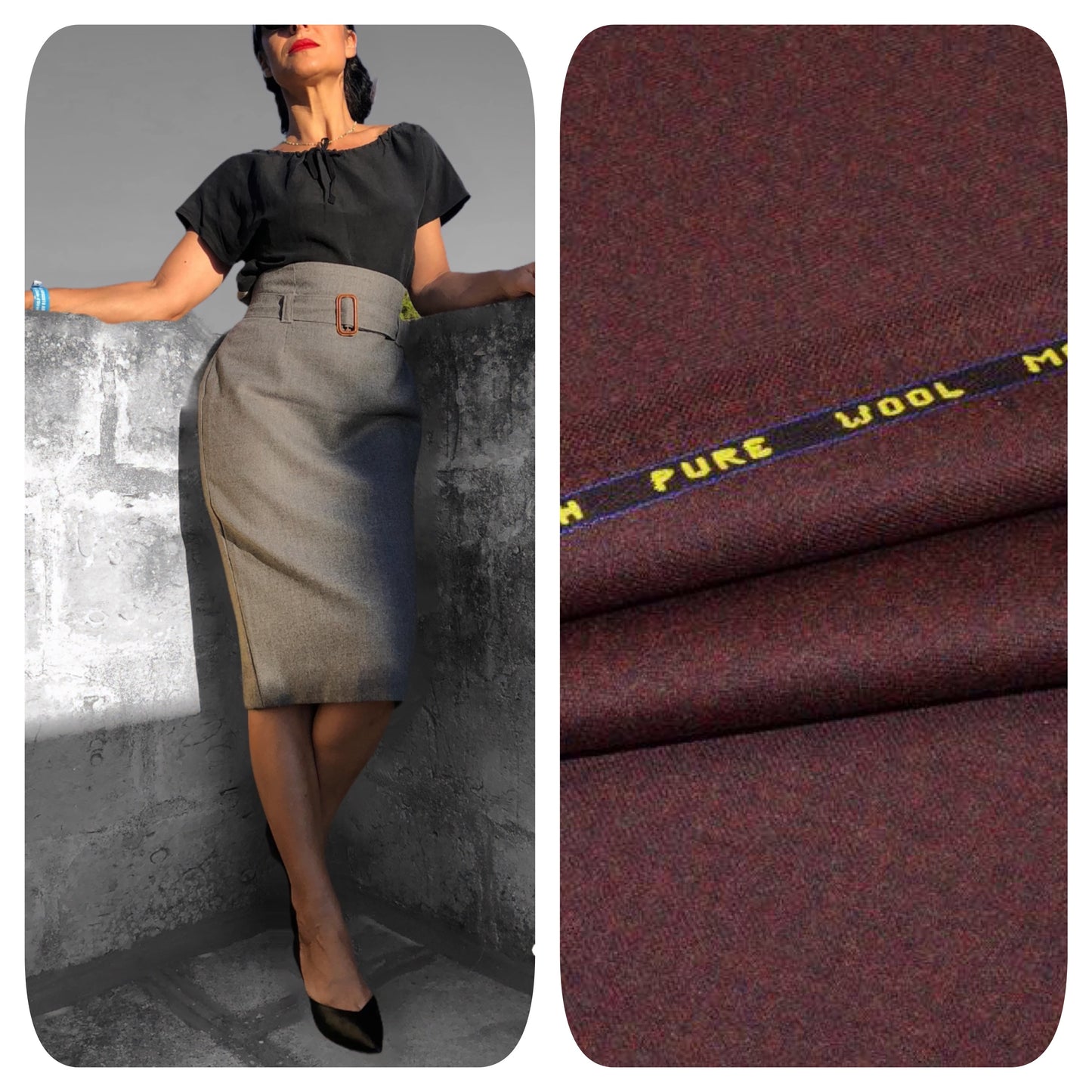 Gonna tubino Milly in lana flanella vintagestyle anni50