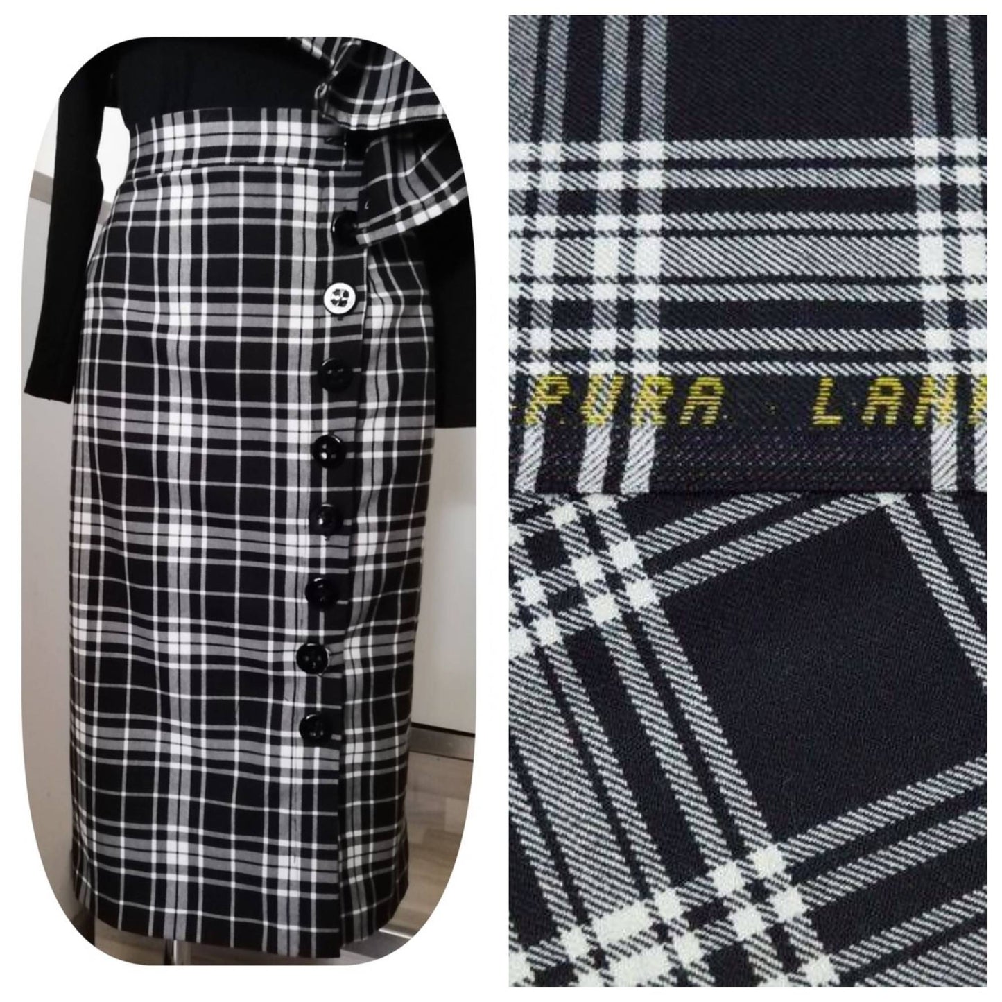 Gonna longuette pura ana tartan bianco nero