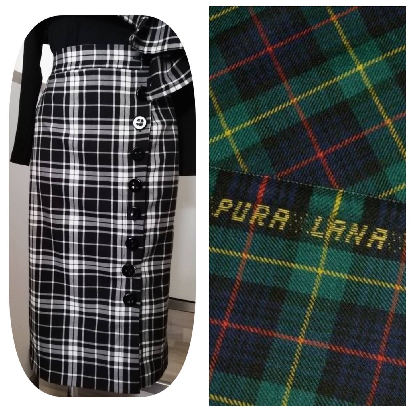 Gonna longuette pura lana tartan verde blu