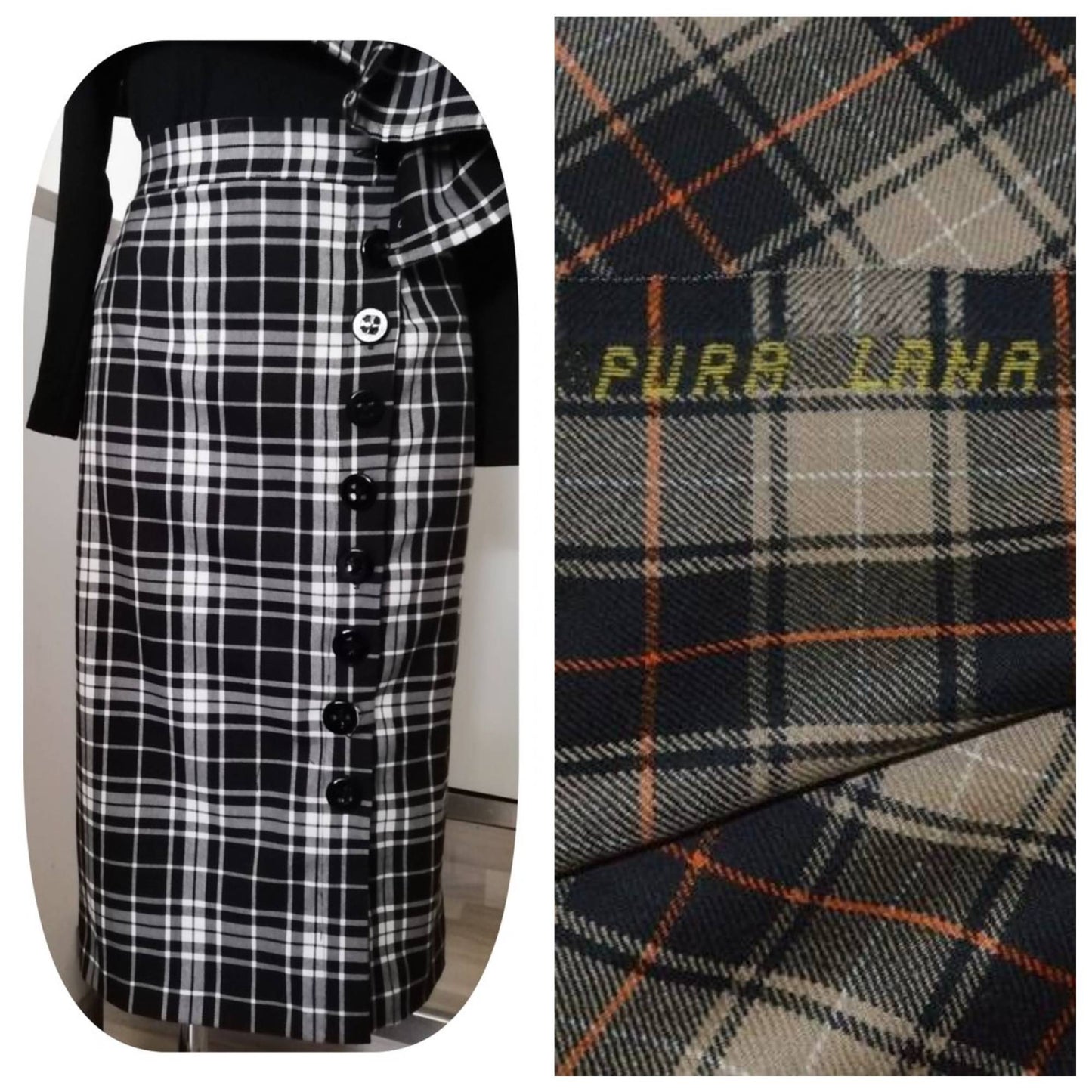 Gonna longuette pura lana tartan marrone beige