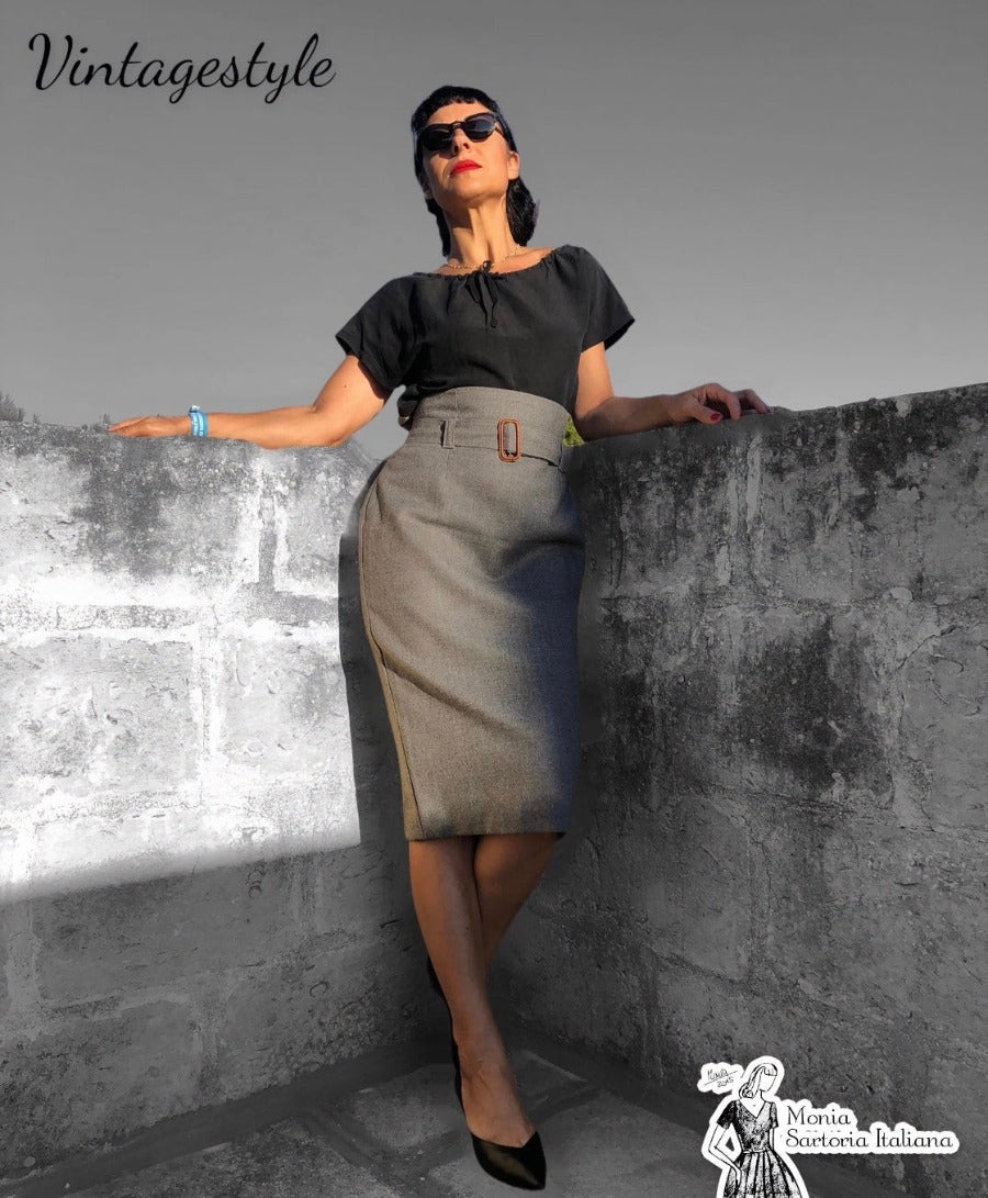 Gonna tubino Milly in lana flanella vintagestyle anni50